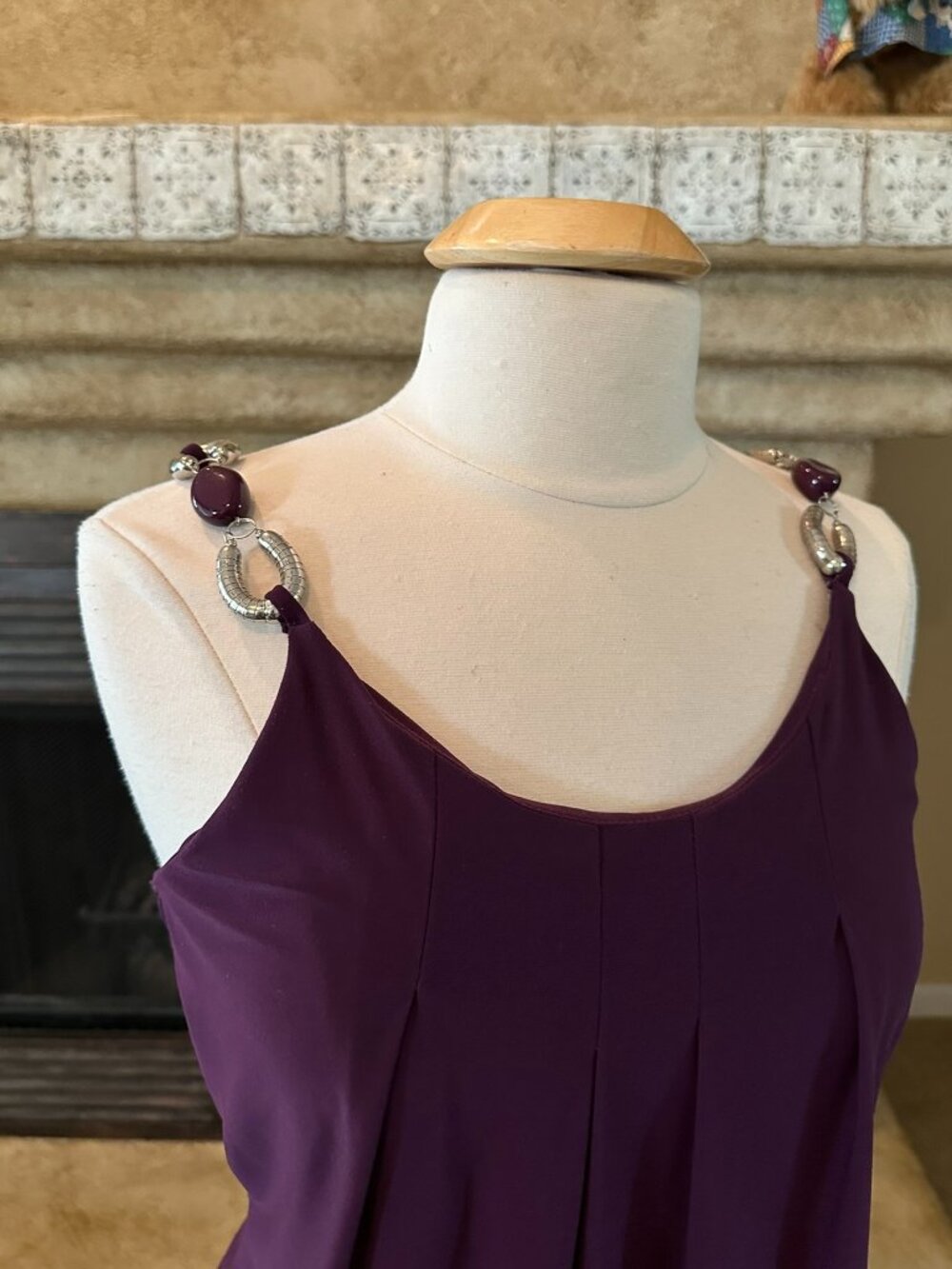 Purple cami tunic with metal and bead straps - Medium
